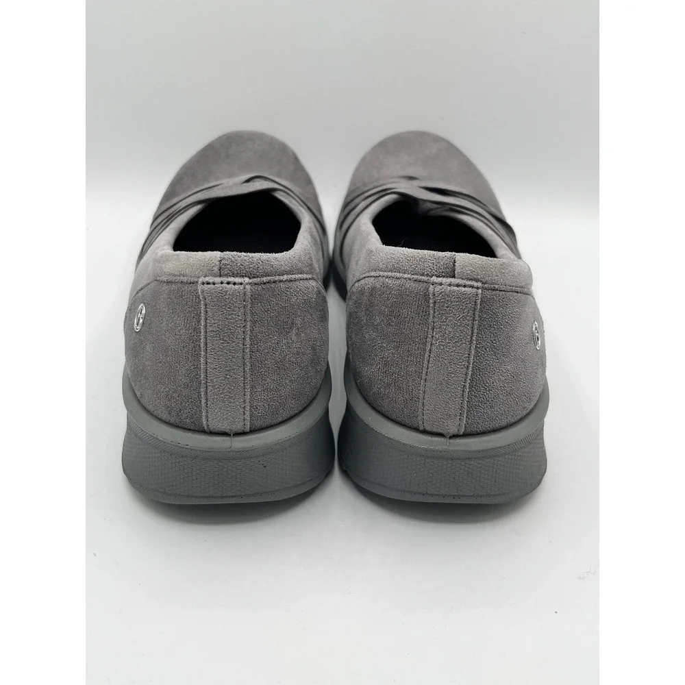 Bzees by LifeStride Womens Grey Faux Suede Crisscross Slip On Loafers Size 9W